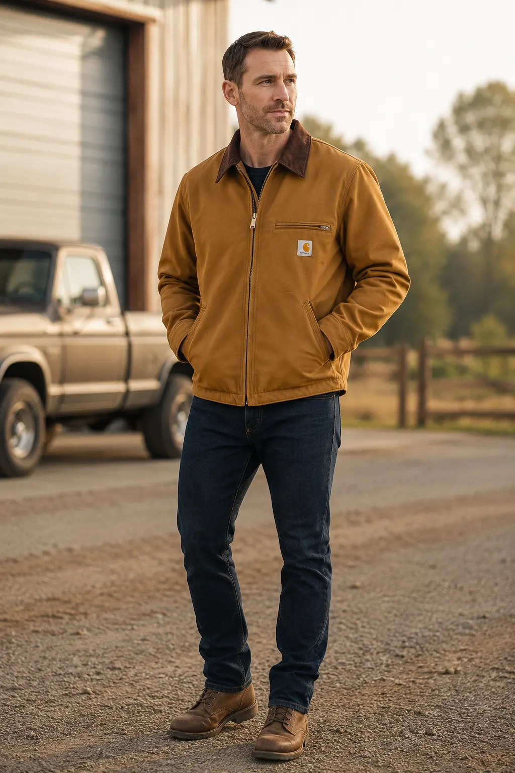 Vintage Carhartt Detroit jacket worn outdoors