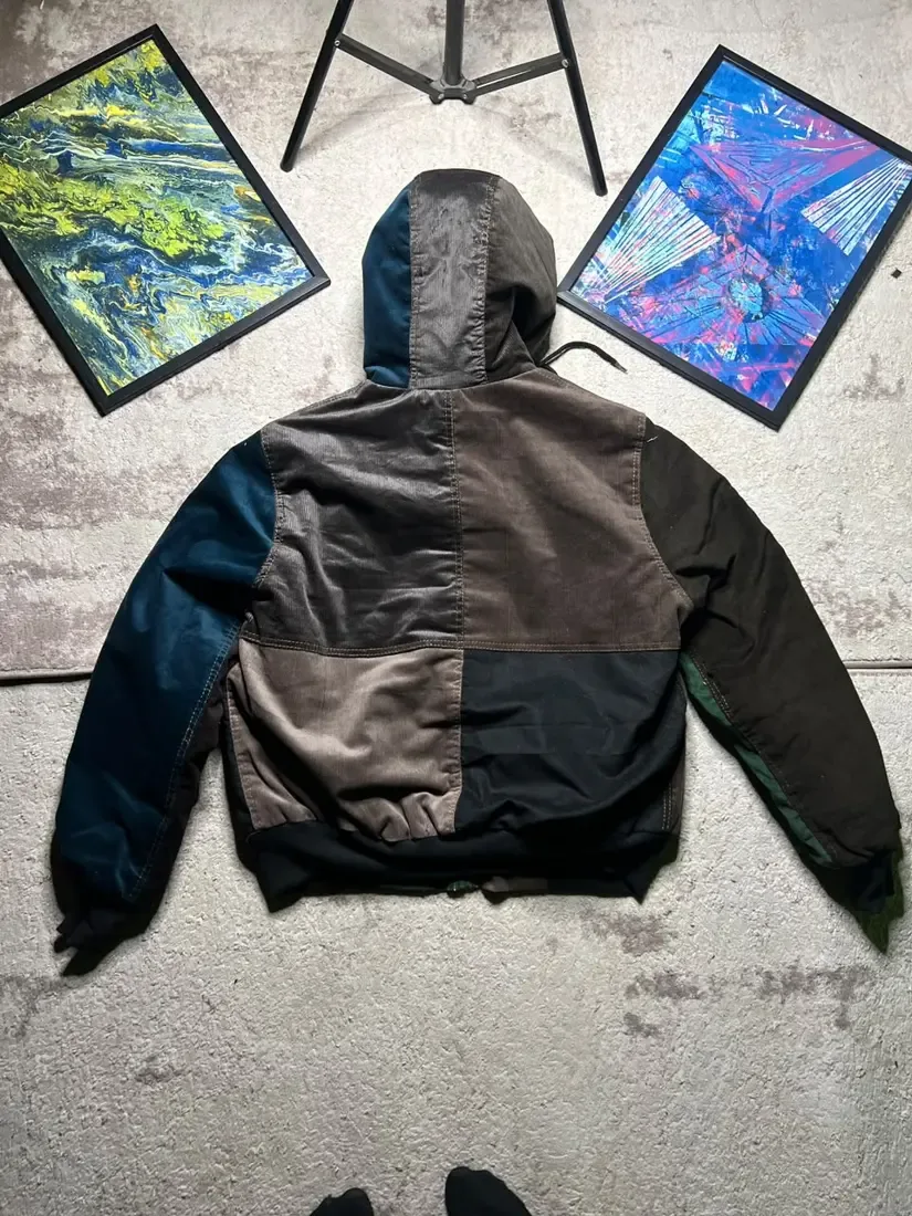 Reworked Vintage Carhartt Patchwork Hooded Jacket — Black, Tan & Camo