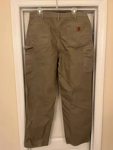 Vintage Carhartt Canvas Carpenter Pants — Dark Khaki — full view, slightly worn condition