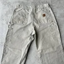 Vintage Carhartt Double Knee Duck Pants — Off White — full view, slightly worn condition