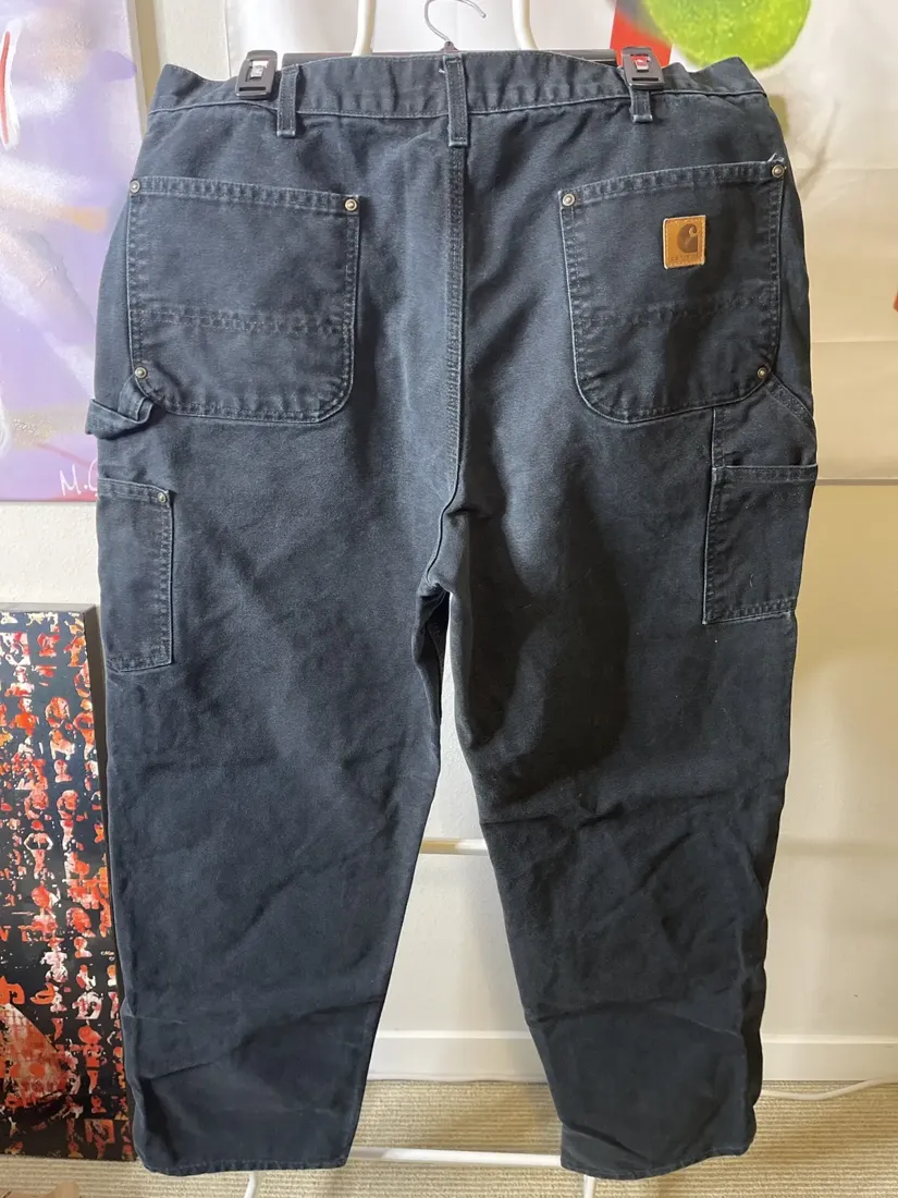 Vintage Carhartt Double Knee Duck Pants — Washed Black — full view, like new condition