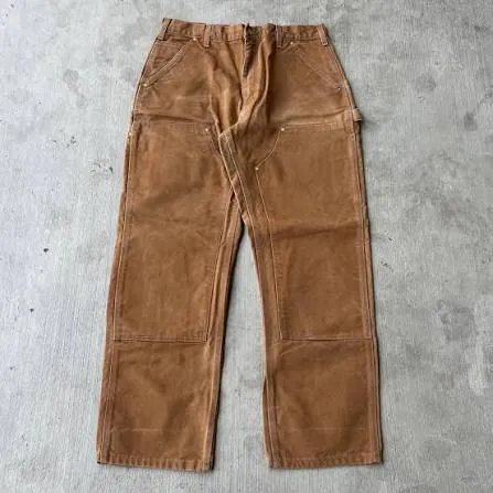 Vintage Carhartt Double Knee Duck Work Pants — Carhartt Brown — full view, slightly worn condition