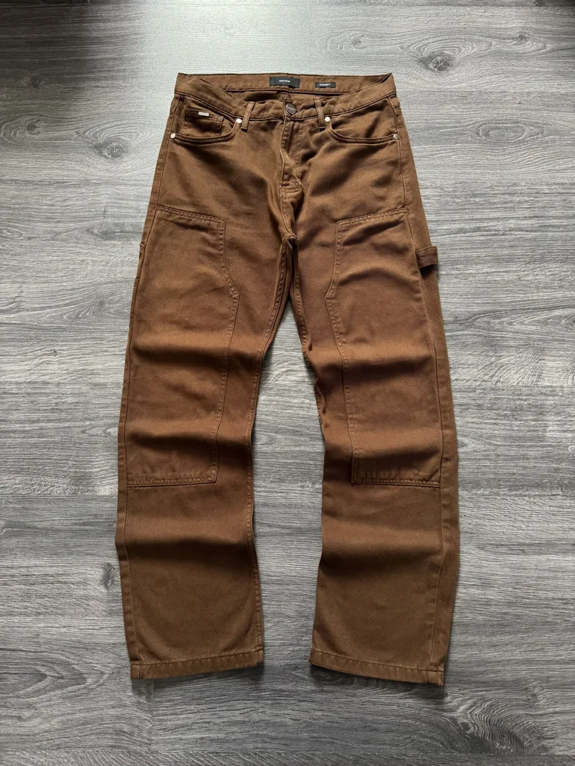 Vintage Carhartt Double Knee Duck Work Pants — Rust Brown — full view, broken in condition