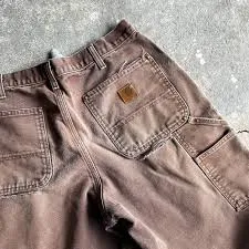 Vintage Carhartt Duck Carpenter Pants — Faded Maroon — full view, like new condition