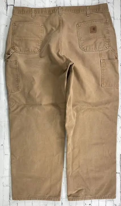 Vintage Carhartt Duck Carpenter Pants — Golden Tan — full view, slightly worn condition
