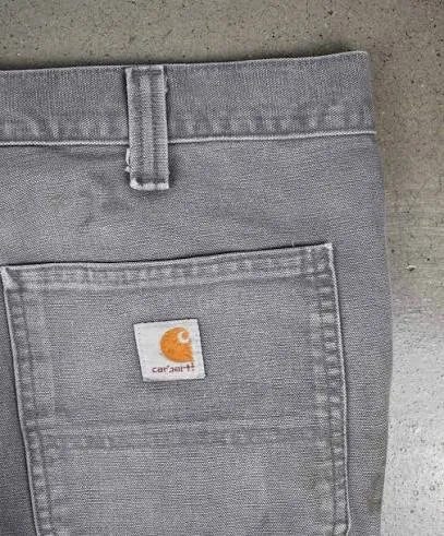 Vintage Carhartt Duck Work Pants — Grey — full view, slightly worn condition