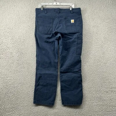 Vintage Carhartt Duck Work Pants — Midnight Navy — full view, broken in condition