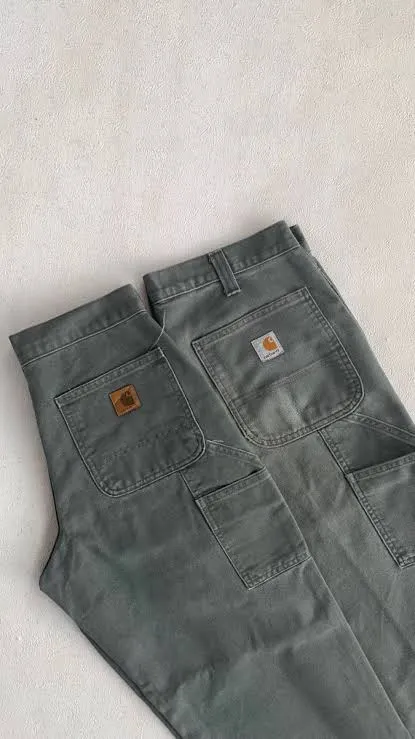 Vintage Carhartt Duck Work Pants — Olive Green — full view, like new condition