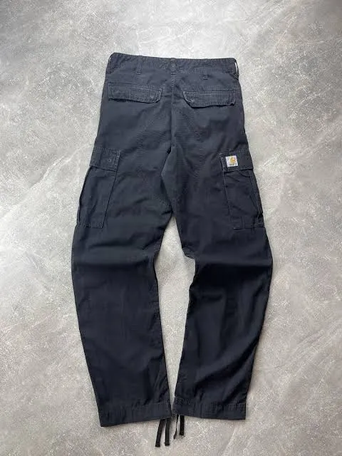 Vintage Carhartt Ripstop Cargo Pants — Black — full view, slightly worn condition