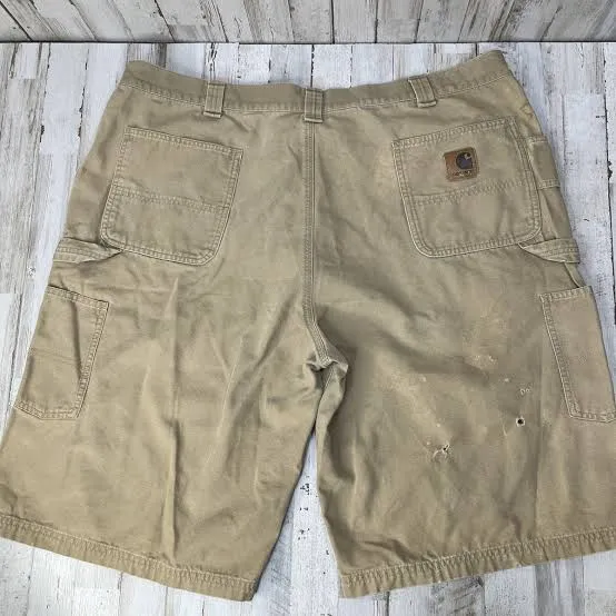 Vintage Carhartt Canvas Carpenter Shorts — Faded Khaki — full view, like new condition