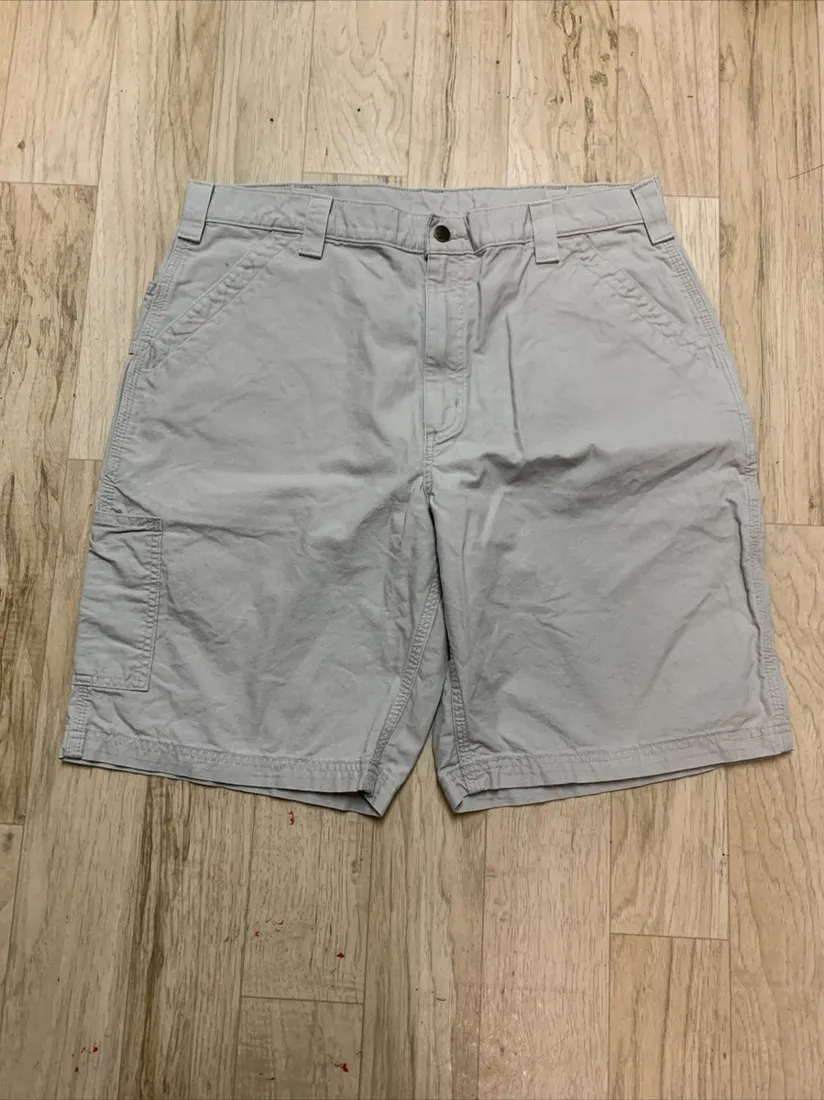 Vintage Carhartt Canvas Work Shorts — Light Grey — full view, slightly worn condition