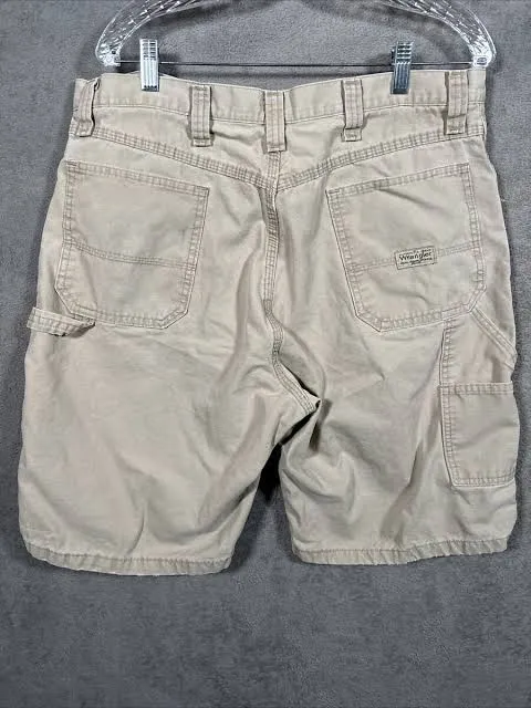 Vintage Carhartt Canvas Work Shorts — Light Tan — full view, broken in condition