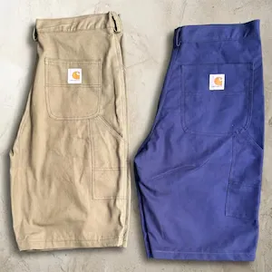 Vintage Carhartt Canvas Work Shorts — Tan & Purple Pair — full view, like new condition