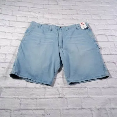 Vintage Carhartt Denim Carpenter Shorts — Light Wash Blue — full view, like new condition
