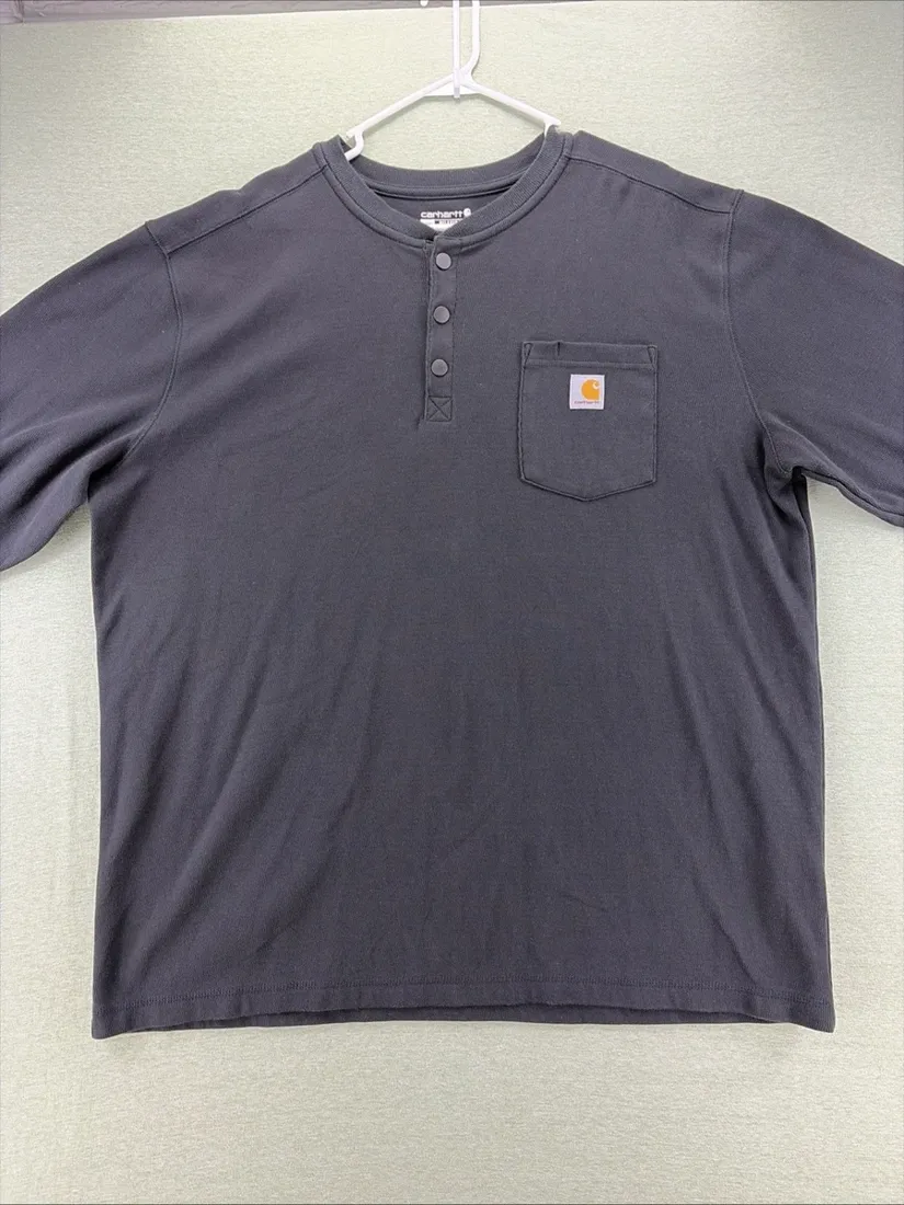 Vintage Carhartt Henley Pocket T Shirt — Dusty Purple — full view, broken in condition