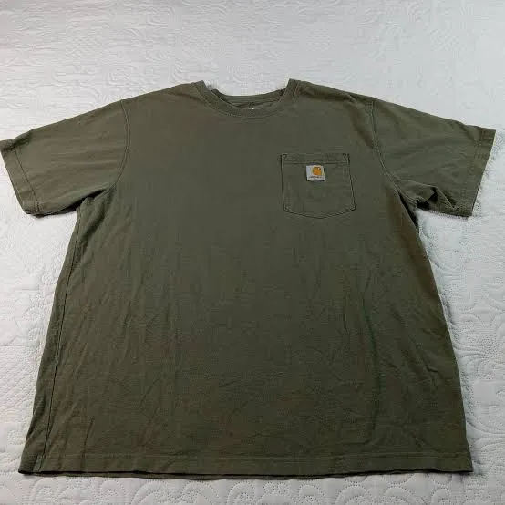 Vintage Carhartt K87 Workwear Pocket T Shirt — Army Green — full view, like new condition