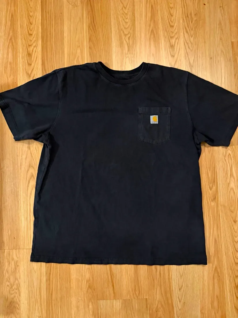 Vintage Carhartt K87 Workwear Pocket T Shirt — Black — full view, slightly worn condition
