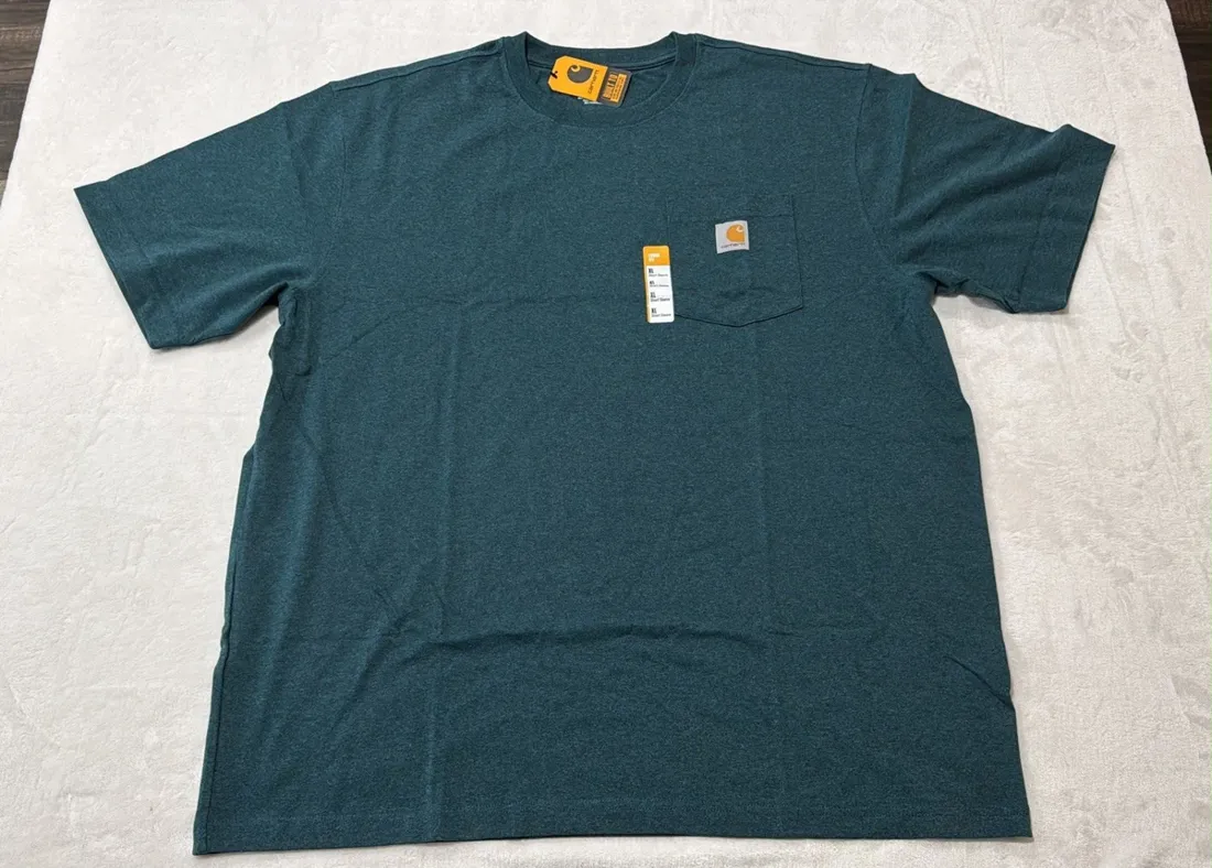 Vintage Carhartt K87 Workwear Pocket T Shirt — Dark Teal — full view, like new condition