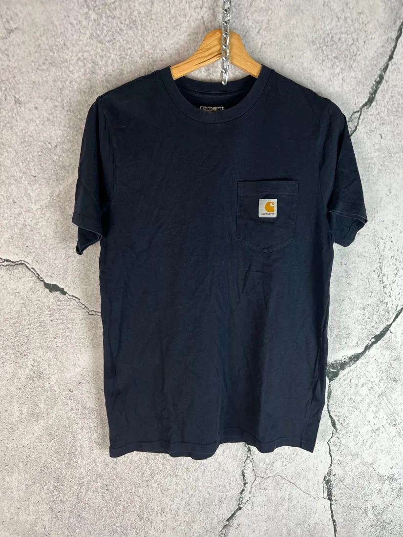 Vintage Carhartt K87 Workwear Pocket T Shirt — Navy — full view, like new condition