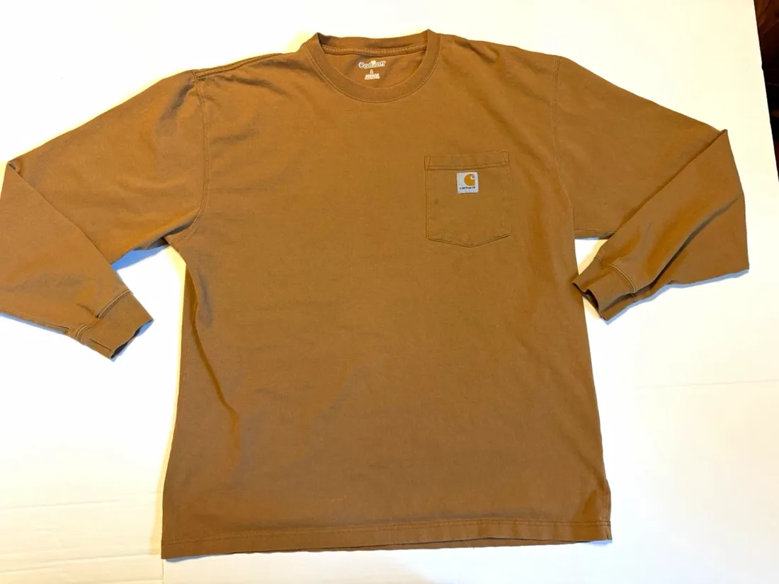 Vintage Carhartt Long Sleeve Pocket T Shirt — Carhartt Brown — full view, like new condition